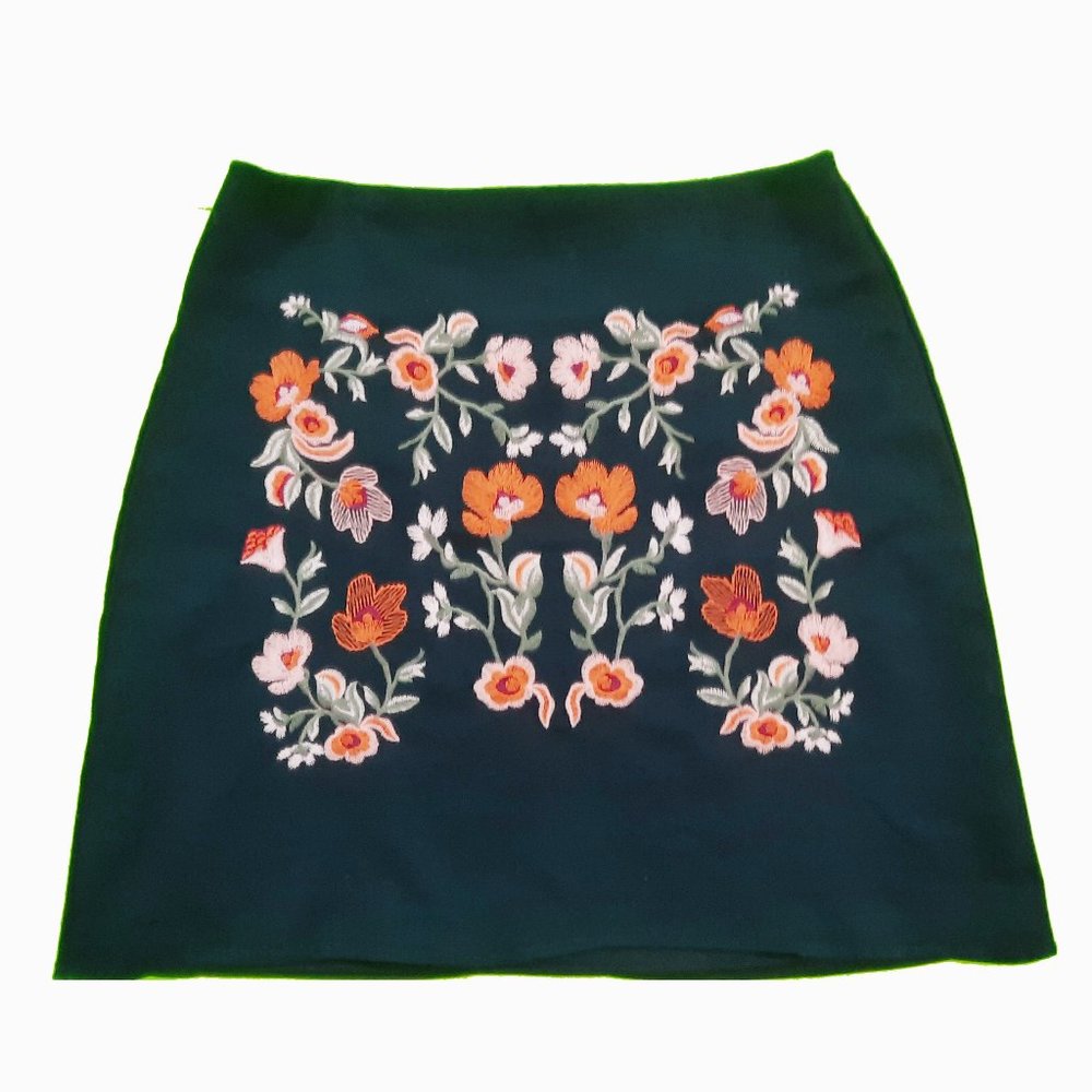 Vintage Miami Mini Skirt Navy w/ Floral Embroidery Sz M